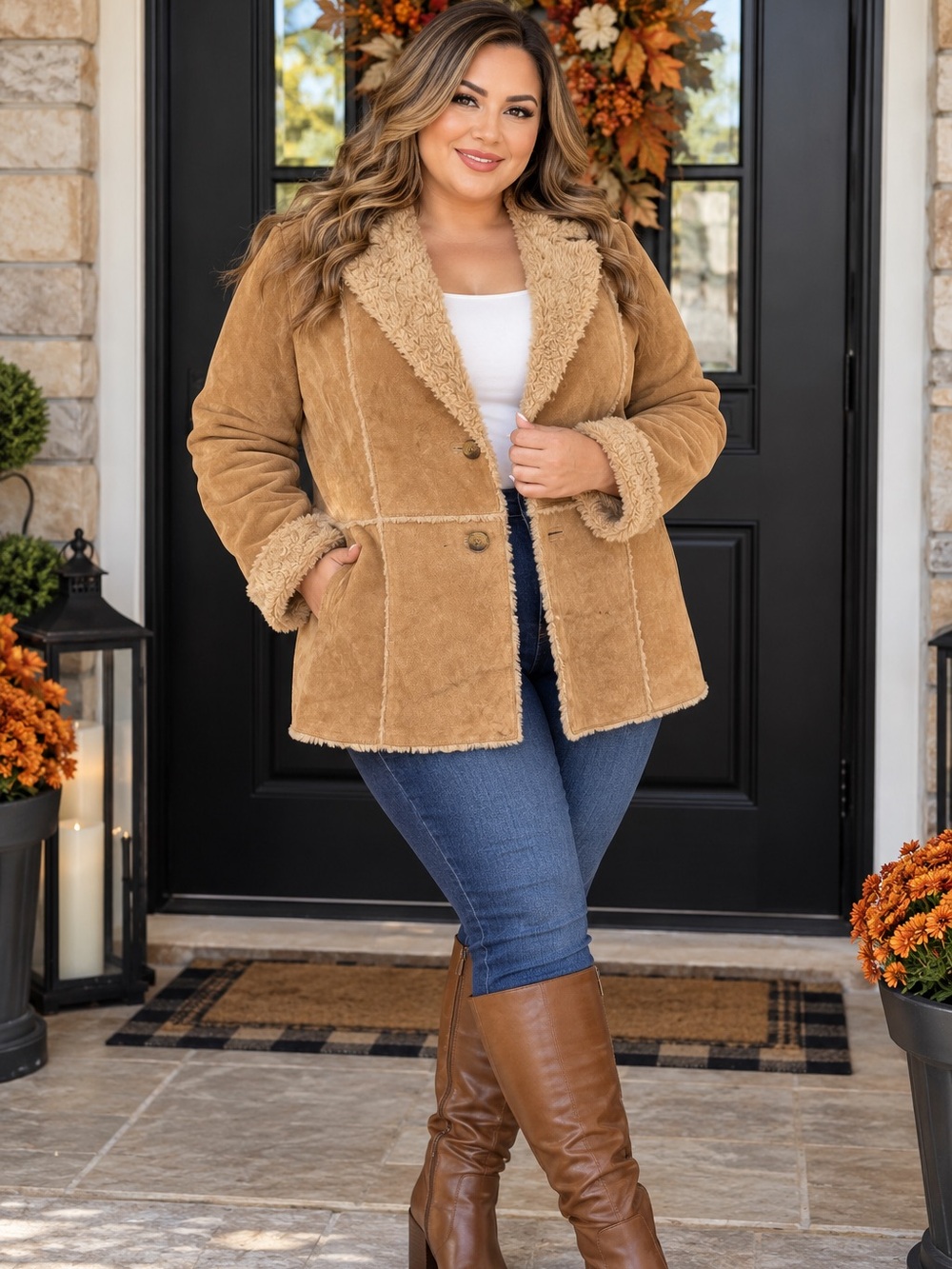 giacca Camel Teddy Shearling-Trim Jacket